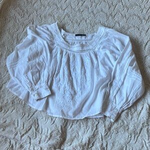 Black Tape White  Embroidered Crochet Insert Long Sleeve Boho Top Size P/M